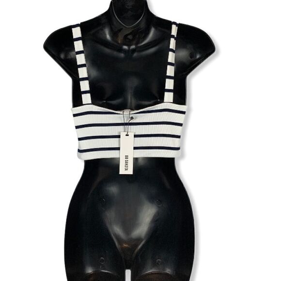 𝅺BB Dakota Striped Tie Front Crop Top - Picture 3 of 8